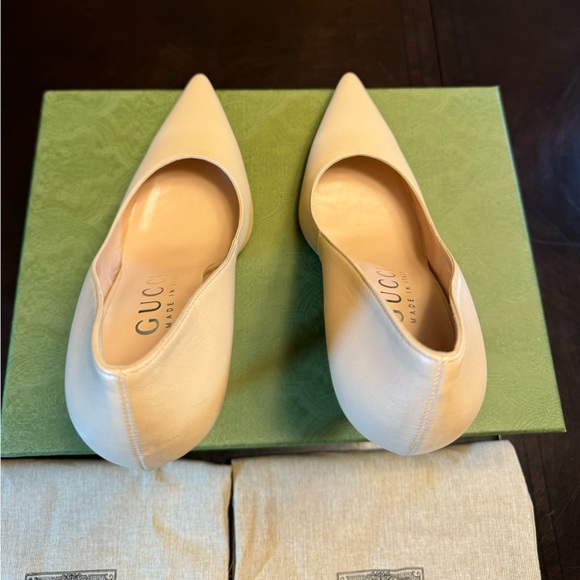 New Gucci GG High Heel Leather Beige Pumps Shoes 38 / US 8 - Picture 13 of 16